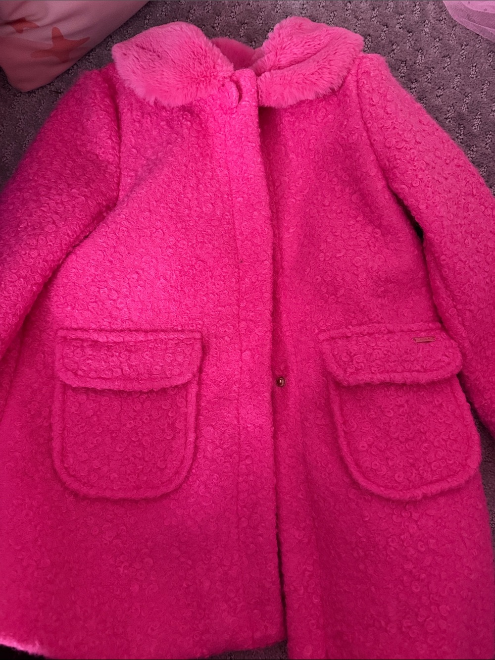 Tahari Hot Pink Textured Girls' Pea Coat